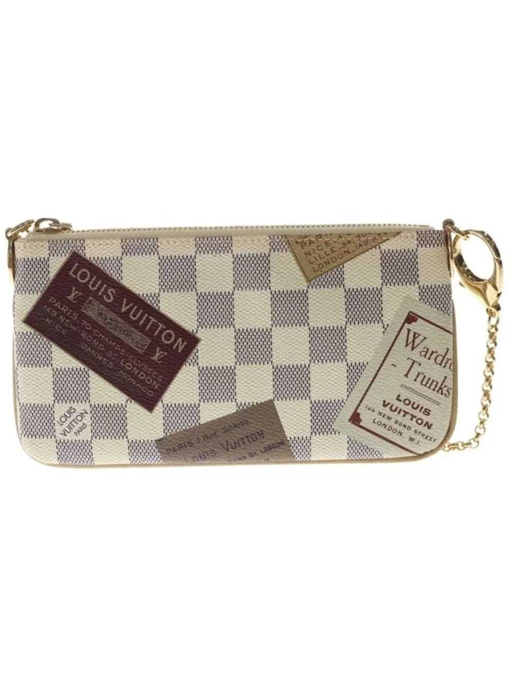 Louis Vuitton Damier Azur Pochette Mila MM Mini Handbag Chain Bag Case Ivory